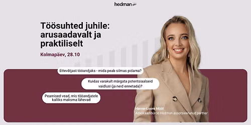 T\u00f6\u00f6suhted arusaadavalt ja praktiliselt - Hedmani koolitus naisettev\u00f5tjale