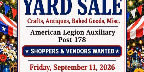Yard Sale!  Ask the bartender to sign up!