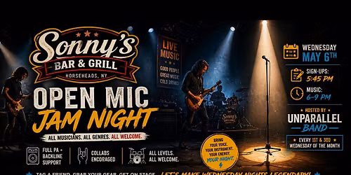 \ud83c\udfa4 Open Mic Jam Night at Sonny\u2019s