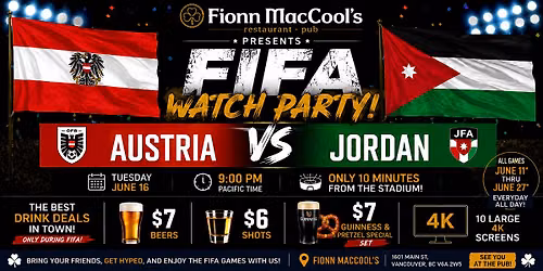 FIFA World Cup Watch Party \u2013 June 16 | Austria vs Jordan