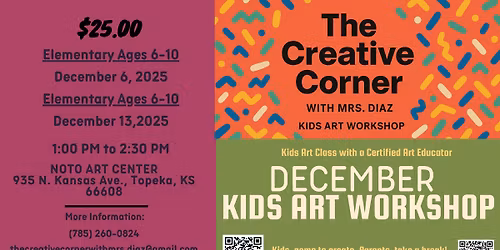 December Kids Art Workshop ( Elem. Ages Dec. 6 & Dec. 13)