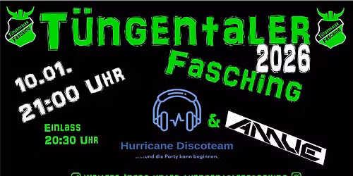 1. T\u00fcngentaler Fasching 2026 mit DJ Hurricane und AMUE