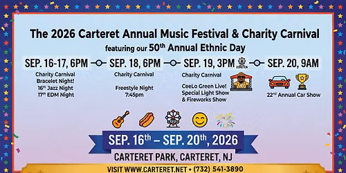 2026 Carteret Annual Music Festival and Charity Carnival featuring our 50th Annual Ethnic Day