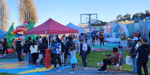 Christmas outdoor party games, in ugly sweaters\/costumes
