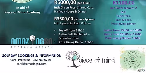 Fundraising Golf & Padel Day - In Aid of Piece of Mind Academy