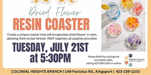 Dried Flower Resin Coaster Craft at the Colonial Heights branch library
