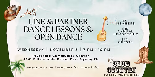 Weekly Line & Partner Dance Lessons & Open Dance!