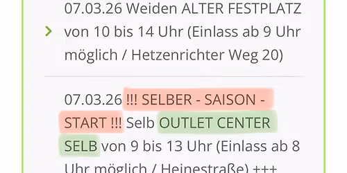Swenne’s Flohmarkt vor dem OUTLET CENTER SELB ( 9 - 13 Uhr )