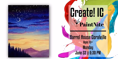 Paint Nite at Barrel House Coralville: Purple Mountain Nightfall