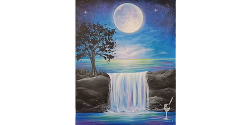 Moonlit Waterfall Fantasy Painting - Paint and Sip in Houston | Classpop!\u2122