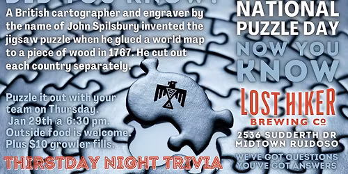 Lost Hiker Thirstday Night Trivia (Puzzle Night)