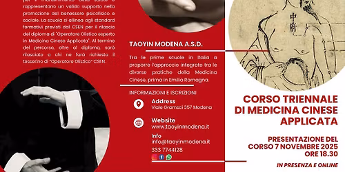 FORMAZIONE TRIENNALE IN MEDICINA CINESE APPLICATA