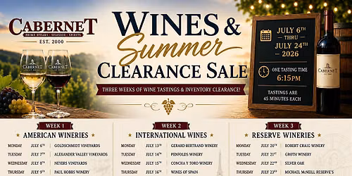 July Wine Tasting Series & Summer Clearance Event! MICHAEL MCNEILL RESERVES