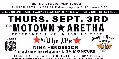 MOTOWN * ARETHA - The LPs w\/ Nina Henderson & Guests at Juniper Arts DWN.TWN Joshua Tree
