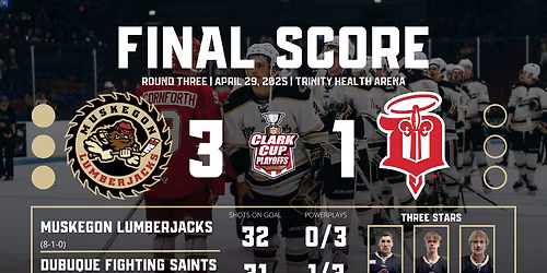 Parking Dubuque Fighting Saints at Muskegon Lumberjacks