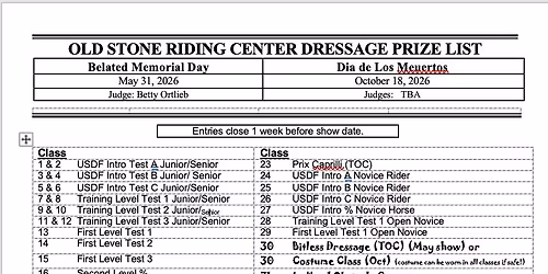 Old Stone Riding Center Belated Memorial Day Dressage Show