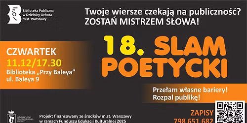 18. Slam Poetycki w Bibliotece - zosta\u0144 Mistrzem S\u0142owa!