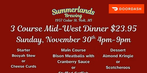 3 Course Mid-West Dinner and Summerlands Brewing Company