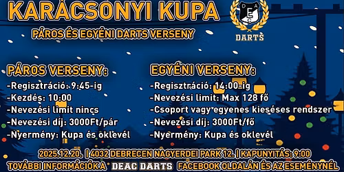 DEAC Kar\u00e1csonyi Kupa p\u00e1ros \u00e9s egy\u00e9ni darts verseny