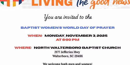 2025 Baptist Women's World Day of Prayer "Living the Good News"