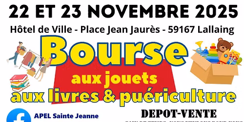 Bourse aux jouets, livres et pu\u00e9riculture 22 et 23 novembre 2025