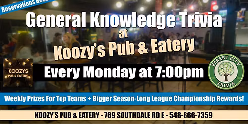 General Knowledge Trivia at Koozy's