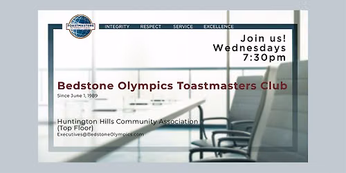 Bedstone Olympics Toastmasters Club Meeting - Wednesday, August 26