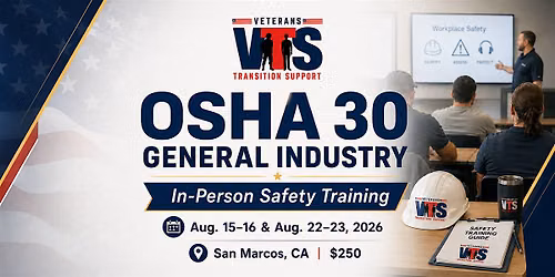 OSHA 30 General Safety In Person | AUG 15-16 & 22-23 2026 | $250