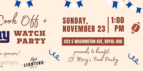 Chili Cook Off \ud83c\udf36\ufe0f + Lions Watch Party \ud83c\udfc8 To Support St. Mary's Food Pantry \ud83e\udd6b 