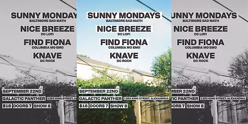 LIVE MUSIC: FIND FIONA ON TOUR W\/ KNAVE, NICE BREEZE, SUNNY MONDAYS