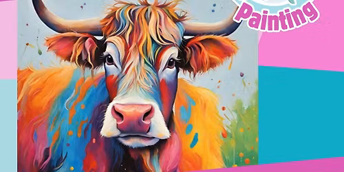 Create and Sip: Painting - Rainbow Highland Cow 