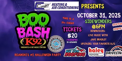 K92 Boo Bash - at Sidewinders! Presented by Cundiff Heating & Air Conditioning 