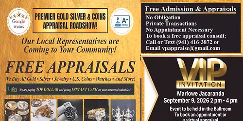 Appraisal Roadshow at Marlowe Jacaranda on Wed. 9\/9 from 2-4pm