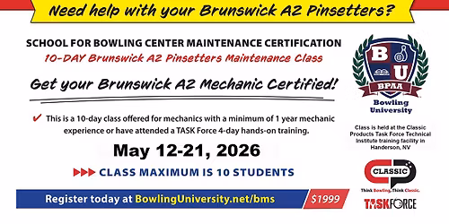 10-Day Brunswick Pinsetter Maintenance Class
