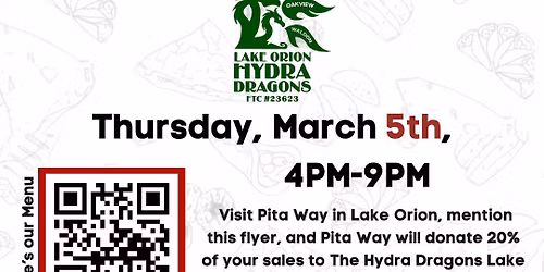 Dine to Donate at Pita Way- Lake Orion! Fundraiser for the Lake Orion Hydra Dragons!