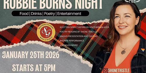 Burns Night Scottish Spirit Tasting, Poetry by Shone Thistle and Bagpipers