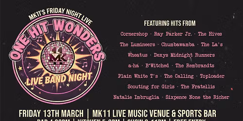 One Hit Wonders - Live Band Night | Free Entry