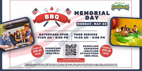 Memorial Day BBQ Party + WaterPark Admission