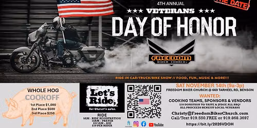 4th Annual Veterans Day of Honor\/Ride\/Whole Hog Cookoff