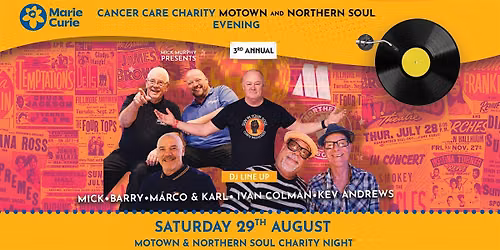Marie Curie Cancer Care Charity \u2013 Motown and Northern Soul Evening