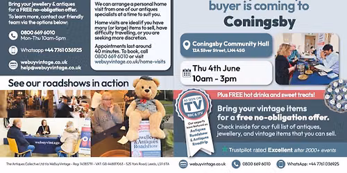 WeBuyVintage Roadshow in Coningsby at the Community Hall Thur 4th June 10am-3pm