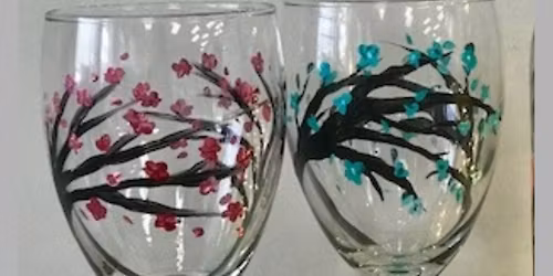 Cherry Blossom Set: Wine Glasses or Champagne Flutes Paint Event! 