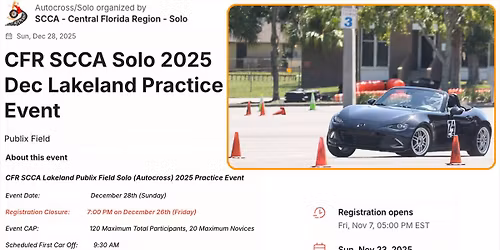 CFR SCCA Solo 2025 Dec Lakeland Practice Event