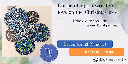 Dot painting on wooden toys on the Christmas tree