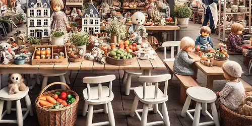 Sommarmarknad- hantverk, sm\u00e5djur och plantor