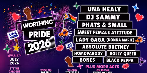 Worthing Pride 4th & 5th July @ Steyne Gardens, Worthing. UK