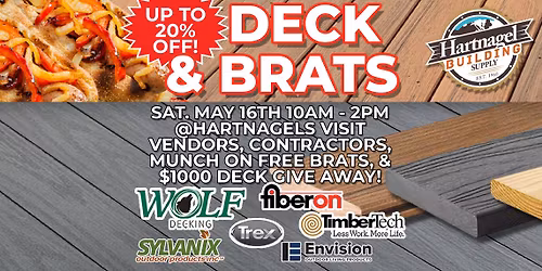 Deck & Brats \u2013 Annual Decking Sale Kickoff (Up to 20% Off Decking)