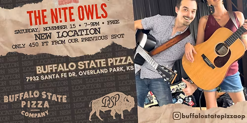 Free Concert at our NEW LOCATION: The Nite Owls at BSP in Downtown OP, SAT, NOV 15 at 7PM