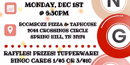 Tupperware TN Bingo - December 1st - Spring Hill, TN!