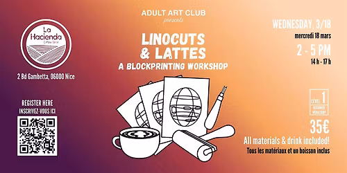 Linocuts & Lattes: A Blockprinting Workshop at La Hacienda (Nice, FR)